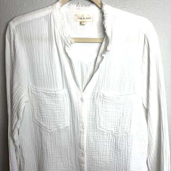 Cloth & Stone Womens Essential White Frayed Gauze Shirt Sz Small - Picture 3 of 14